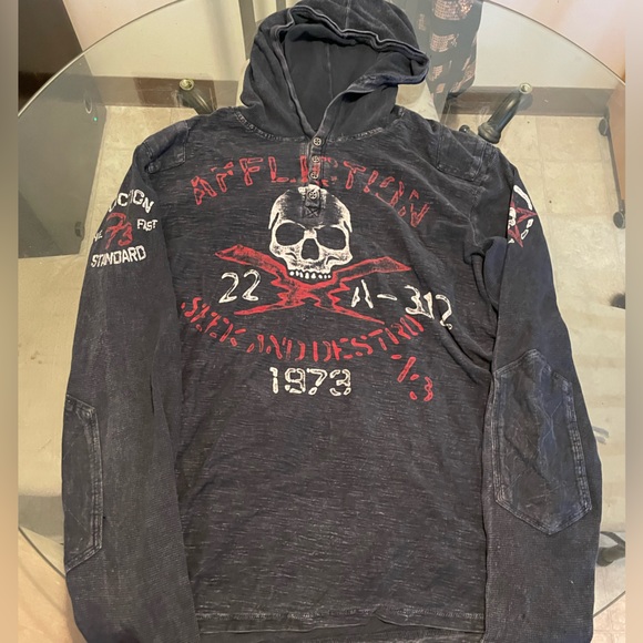 Affliction Black and Red Graphic Hoodie - Picture 1 of 4